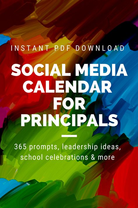 Take control of your school's social media calendar for Facebook, Instagram or Twitter. This calendar Template has 365 easy prompts SPECIFIC for school!  Includes celebration days like Teacher Appreciation Week, Nurse's Day, and Read Across America.  Principals office task made easy! Great for school secretaries. Ideas - highlight teachers, students, technology, professional development, training, school culture and pride. Principal organization tips for elementary, middle and high school. Principal Organization, School Leadership Principal, School Office Organization, Middle School Principal, Social Media Calendar Template, Instructional Leadership, Elementary School Principal, Teacher Leadership, Elementary Principal