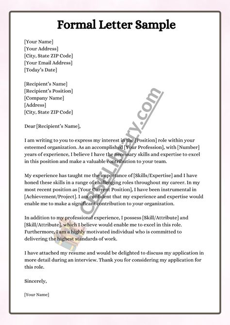 Formal Letter | How To Write a Formal Letter? Template, Samples, Examples - CBSE Library Formal Email Writing Samples, How To Write A Formal Letter, Formal Letter Writing Examples, Formal Letter Writing Topics, Format Of Formal Letter, Formal Letter Writing Format, Official Letter Format, Letter Structure, Letter Writing Format