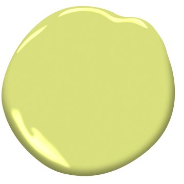 The paint color Chic Lime  would be painted on the bathroom walls except where the vanity and mirror is located Benjamin Moore Yellow, Lime Green Bedrooms, Best Kitchen Colors, Banana Yellow, Red Rain, Benjamin Moore Colors, Yellow Raincoat, Best Paint Colors, Front Door Colors