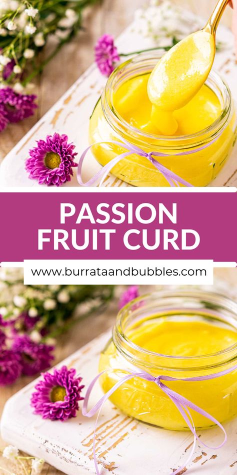 Add a tropical touch to your favorite sweets with this homemade passion fruit curd! Tart passion fruit purée and rich egg yolks come together to make the perfect fruit curd — every spoonful is wonderfully indulgent with an ultra silky, smooth texture. Plus, you can prepare this delicious passion fruit curd in just 20 minutes, making it your go-to dessert when you’re short on time, and you can use it in so many different ways. Passionfruit Curd, Fruit Curd, Curd Tart, Bubble Recipe, Passion Fruit Curd, Passionfruit Recipes, Quick Cookies Recipes, Cake Filling Recipes, Cake Filling