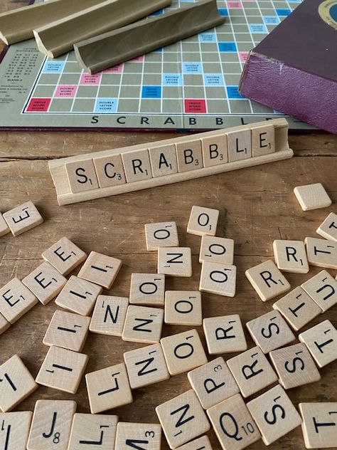 Original Scrabble Brand Crossword Game from 1953! Manufactured by Selchow & Righter Co. This set has it all! Game board in terrific shape! No writing, tears or cracks! "Rules for Playing" inside the box top. All 100 original wooden tiles are here! And the best part, in my mind, four original wooden tile racks! Scrabble Aesthetic, Scrabble Game Board, Library Project, Grandma Aesthetic, Project Photography, Wooden Tiles, Scrabble Game, Scrabble Board, Scramble Game