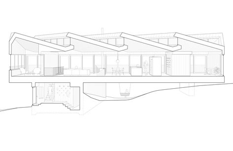 Gallery of Sky House / Julia Jamrozik and Coryn Kempster - 17 Saw Tooth Roof, Sawtooth Roof, Sky House, Section Drawing, Standing Seam Metal Roof, Saw Tooth, Roof Architecture, Landscape Construction, Site Plans