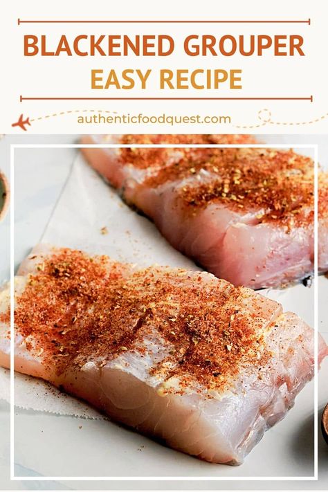 This 15-minute blackened grouper recipe is effortless for a weeknight and perfect for guests. Savor flaky grouper fillets coated in a blend of spices and masterfully seared in a cast iron skillet. | Authentic Food Quest. Blackened Grouper Recipes, Pan Seared Grouper Recipes, Grouper Fish Recipes, Blackened Grouper, Grouper Recipe, Grouper Recipes, Grouper Fillet, Grouper Fish, Pan Seared