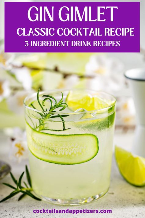 This Gin Gimlet recipe yields a classic cocktail with a zesty and refreshing lime flavor, perfect for lovers of citrus and gin! Garnish with cucumber, rosemary or basil. Gin Gimlet Recipe, 3 Ingredient Cocktails, Gin Garnish, Gin Gimlet, Crown Royal Drinks, Gimlet Recipe, Gimlet Cocktail, Peach Lemonade, Vodka Recipes