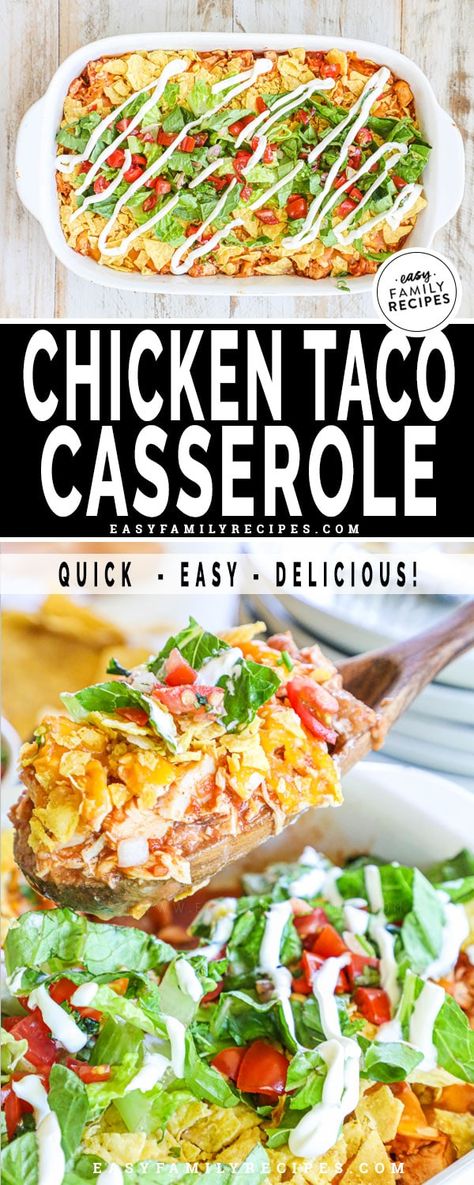 Kids FAVORITE Dinner! This easy Mexican recipe is everything you love about tacos all put together in a casserole! Chicken Taco Casserole recipe is on our regular meal rotation because it is so good and so easy to make. You can use rotisserie chicken or any shredded chicken you have. The layered casserole is filling and loaded with protein and veggies. Love this new way to eat tacos! Salsa Seasoning, Shredded Chicken Casserole, Use Rotisserie Chicken, Using Rotisserie Chicken, Chicken Taco Casserole, Rotisserie Chicken Tacos, Easy Mexican Casserole, Recipes Using Rotisserie Chicken, Meal Rotation