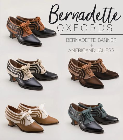 Introducing the Bernadette Oxfords – American Duchess Blog American Duchess Shoes, Bernadette Banner, American Duchess, Lady Elizabeth, The Three Sisters, Roller Shoes, Classic Wear, Period Pieces, Leather Dye