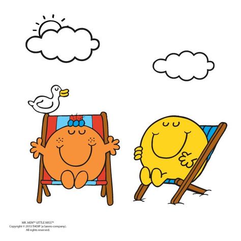 Little Miss Fun and Mr Happy at the beach Cartoonist Aesthetic, Mr Happy, Mr Men Little Miss, Man Projects, Monsieur Madame, Cute App, Mr Men, Beach Painting, Art Collage Wall