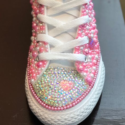 All Sizes Available. Various Colors Available Beaded Sneakers Diy, Bling Sneakers Rhinestones, Blinged Shoes, Canvas Shoes Diy, Diy Rhinestone Crafts, Mickey Shoes, Converse Wedding, Converse Wedding Shoes, Chuck Taylor Shoes