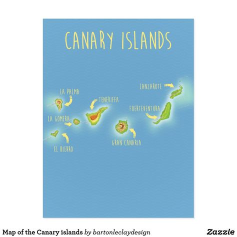 Map of the Canary islands Postcard Canarian Islands, Canary Islands Lanzarote, Island Map, Canary Islands, Tool Design, Free Design, Map, Quick Saves, Design