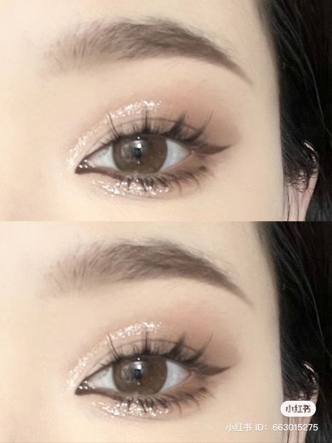 Eye Makeup Douyin Brown, Eye Makeup With Brown Eyeliner, Brown Douyin Eye Makeup, Cool Tone Eye Makeup Looks, Eye Makeup Cool Tones, Asian Brown Eye Makeup, Brown Tone Makeup Looks, Prom Makeup Asian Eyes, Prom Makeup Monolid