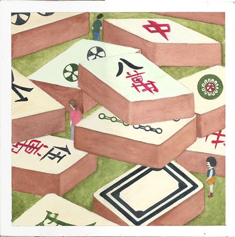 THIRTEEN ORPHANS ILLUSTRATION (MAHJONG) on Behance Mahjong Illustration, Mahjong Tiles, Mah Jongg, Painting Watercolor, Art Club, Game Night, Art Paint, Fine Arts, Fine Art Painting