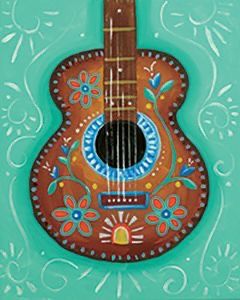 Mexican Paintings Ideas, Pre Drawn Canvas For Painting, Canvas Paint Party, Mexican Guitar, Mexican Art Painting, Social Artworking, Pre Drawn Canvas, Canvas For Painting, Mexican Paintings