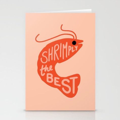 Greeting Card | Shrimply The Best by Evannave - Set of 3 Folded Cards (5" x 7") - Society6 - #logo #logodesign #elegantlogo Clever Greeting Cards, Shrimply The Best, Diy Watercolor Cards, Peach Drawing, Cute Greeting Cards, Rectangle Logo, Punny Cards, Symbol Drawing, Fruit Logo