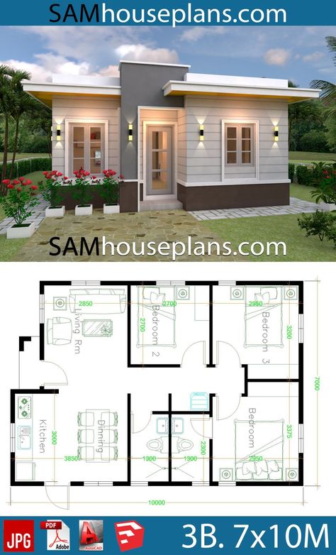 Terrace Roof, Flat Roof House, 3d House Plans, Affordable House Plans, Modern Bungalow House, Simple House Design, House Plan Gallery, House Construction Plan, Simple House Plans