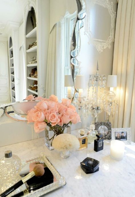 Vanity Decor Feminine Bedroom Design, Flowers Candles, Feminine Bedroom, Bohol, Makeup Room, Decoration Inspiration, Vanity Table, Beauty Room, My New Room