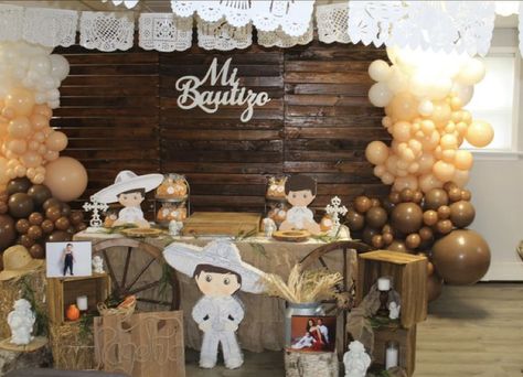 Charrito Bautizo Ideas, Bautizo Ideas Charro, Western Bautizo Ideas, Charro Backdrop Ideas, Baby Boy Baptismal Theme Ideas, Charro First Birthday Boy, Cowboy Baptism Ideas, Western Baptism Ideas, First Birthday And Baptism Ideas For Boy