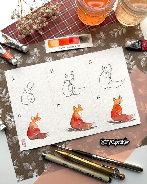 🦊Step by Step: How to paint a fox in 6 easy steps! I painted a sitting fox yesterday and many of you asked me for a tutorial. I couldn’t… | Instagram Fox Drawing Easy, Fox Drawing, Fox Painting, Watercolor Paintings Tutorials, Painting Art Projects, Easy Tutorial, How To Paint, Painting Tutorial, Easy Steps