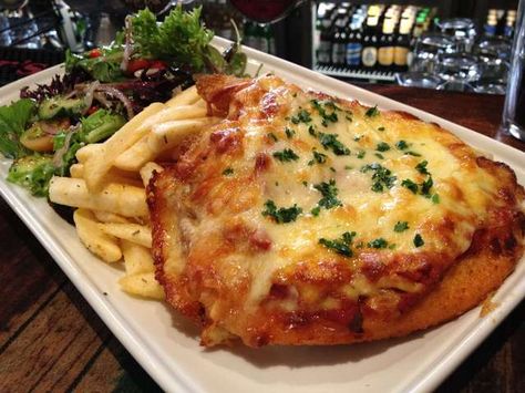 Lesser Known Australian Cuisine - Album on Imgur Food Coquette, Chicken Parma, Arugula Pasta, Biggest Chicken, Chicken Parmigiana, Chicken Eating, Weekly Meals, Melbourne Food, Bacon Wrapped Chicken