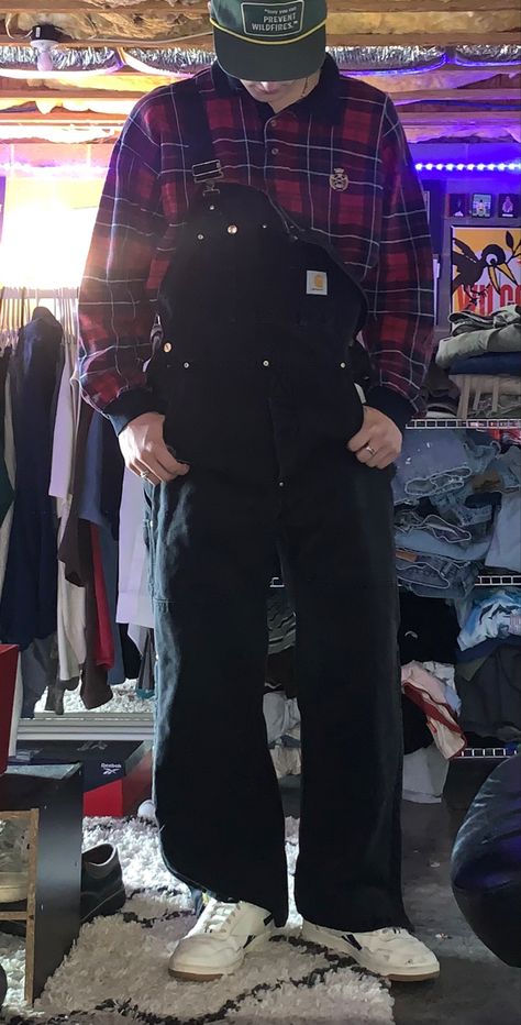 Black Carhartt Overalls Outfit, Carhartt Overalls Outfit Men, Black Men’s Overalls Outfit, Black Carhartt Overalls, Carhartt Overalls Outfit, Brown Carhartt Overalls, Carhartt Denim Overalls, Carhartt Overalls, Shirt Collar Pattern