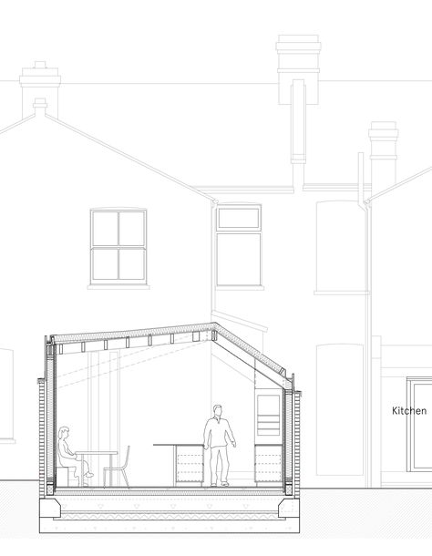 Angular doors connect tapered extension by Mustard Architects with patio Flat Roof Extension, Side Return Extension, Extension Plans, House Extension Plans, Glazed Doors, Roof Extension, Room Extensions, Edwardian House, House Extension Design