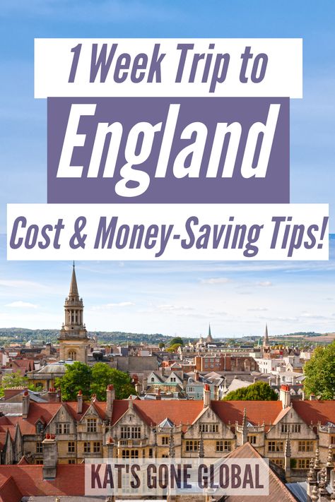 It’s no secret that visiting England isn’t cheap so here's a guide to know how much you should budget for a one week trip to England. Using these budget-saving tips you will know how to save money on things to do in England, accommodation in England, travelling around England and much more. England travel tips | England tips | travel to England | Travel to England | Travel tips England England On A Budget, Planning A Trip To England, 5 Days In England, Week In England, Uk Roadtrip, England Bucket List, Chelmsford England, Travel To England, Things To Do In England