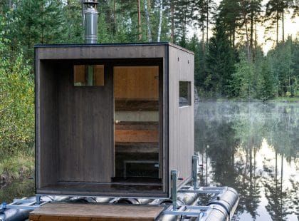 Build Sauna, Mobile Sauna, Building A Sauna, Cedar Paneling, Fork Lift, Sauna Diy, Barrel Sauna, Fiberglass Insulation, Finnish Sauna