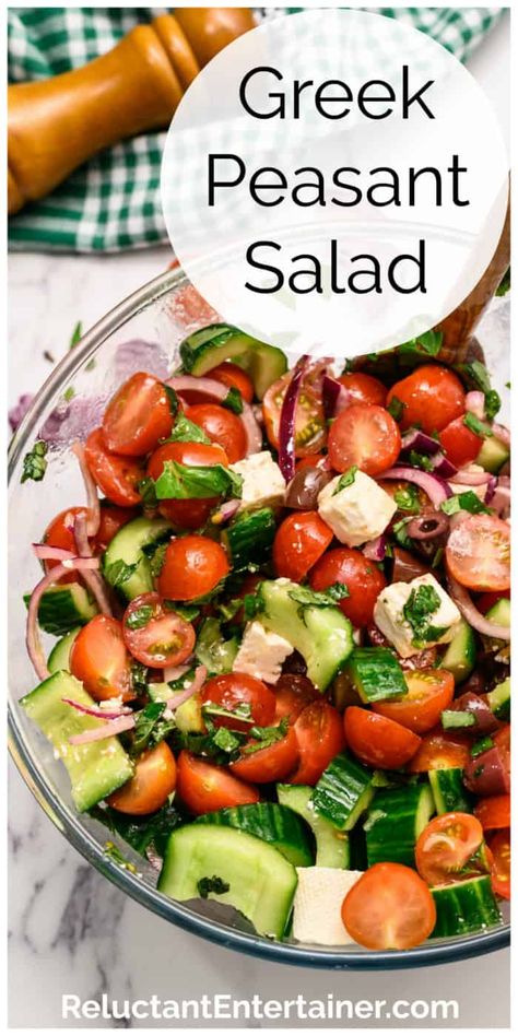 Peasant Salad, Greek Kebab, Beautiful Vegetables, Greek Pasta Salad Recipe, Mediterranean Foods, Keto Salads, Creamy Feta, Super Salads, Yummy Salads