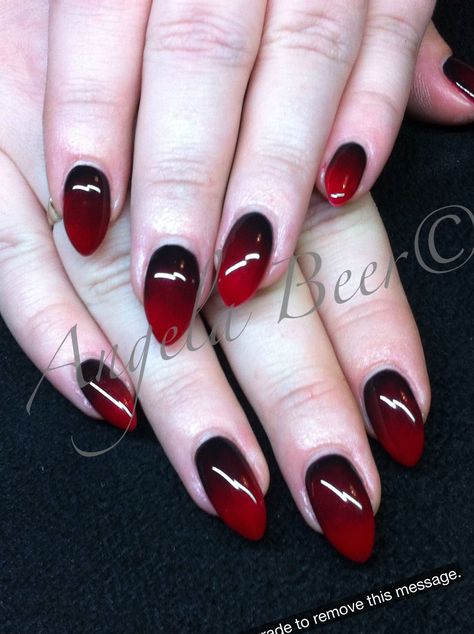 Red And Black Nail, Almond Nails Red, Vampire Nails, Red Ombre Nails, Witchy Nails, Gothic Nails, Black Nail Polish, Black Nail, Halloween Nail Designs