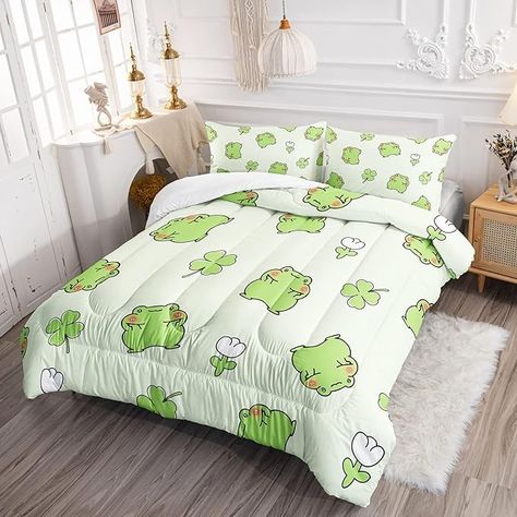 Amazon.com: BSNTHO Cartoon Frogs Twin Comforter Set for Kids,Kawaii Microfiber Bedding Set,All Season Comforter with 2 Pillowcases,Soft and Breathable,No Sheets : Home & Kitchen Frog Bedding, Frog Bedroom, Cartoon Frogs, Lake Ideas, Twin Comforter Sets, Twin Comforter, Comforter Set, Comforter Sets, Frogs