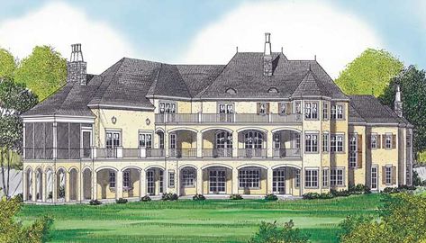 European House Plan - 5 Bedrooms, 6 Bath, 10156 Sq Ft Plan 106-628 Country Chateau, French Country Chateau, 10 Bedroom House, Mediterranean Style House, Luxury Plan, French Country House Plans, European House Plans, Mansion Floor Plan, European House Plan