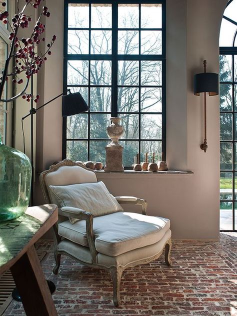 Belgian Interior Design, Belgian Pearls, Brick Floor, Traditional Family Room, Belgian Style, Casa Country, Brick Flooring, Bespoke Interiors, Living Room Remodel