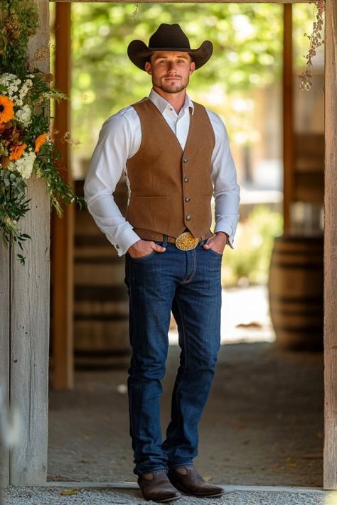 Supernatural Experiences, Cowboy Vest, Western Weddings, Cowboy Boots Outfit, Botas Cowboy, Country Guys, Boots Outfit Men, Western Outfits Men, Read Dead