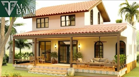 Three Bedroom House Exterior, Small House Plans 3 Bedroom Modern Design, Village House Design Plan, Philippines House Design Simple, Farmhouse Philippines, Small House Plans 3 Bedroom Simple, Countryside House Design, Small Spanish House, Small Rest House Design