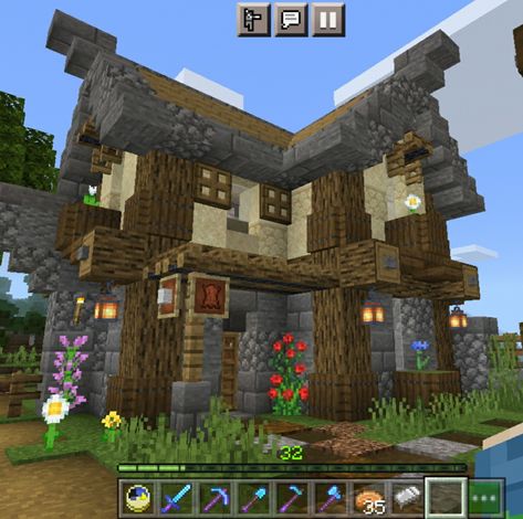 Shepherds House Minecraft, Leather Worker House Minecraft, Wool House Minecraft, Minecraft Shepherd House, Cottagecore Minecraft, Mc Ideas, Aesthetic Minecraft, Minecraft Farm, Minecraft Cottage