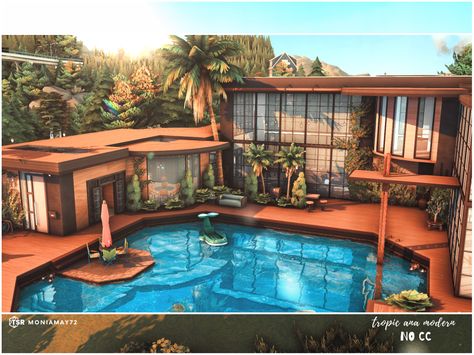 Sims 4 Modern Bungalow, Island Home Sims 4, Modern Sulani House Sims 4, Modern Beach House Sims 4, Tropical House Plans Layout, The Sims 4 Island Living Cc, Tropical House Sims 4, Sims 4 Love Island Villa, Sims 4 Beach Mansion