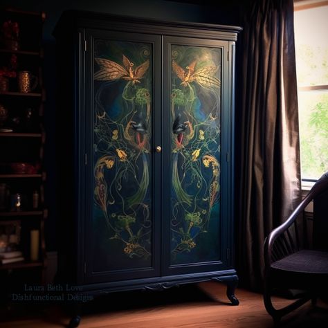 Whimsigoth Furniture, Herb Cabinet, Repurpose Projects, Diy Furniture Flip, Whimsical Bedroom, Painted Wardrobe, Whimsical Painted Furniture, Revamp Furniture, Fantasy Furniture