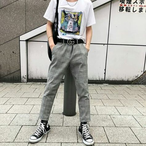 Plaid Pants Men Outfit Street Styles, Checkered Pants Outfit Men, Plaid Pants Outfit Men, Plaid Pants Men Outfit, Les Fashion, Business Casual Men Summer, Checkered Pants Outfit, Trousers Outfit Men, Soft Boy Outfits