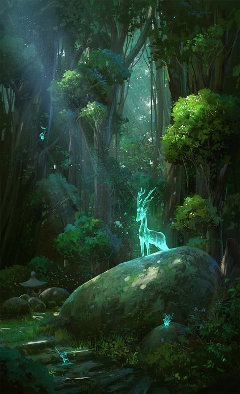 ArtStation - 2022.10.25 Practice الفن الرقمي, Forest Spirit, Fantasy Forest, Pretty Landscapes, Fantasy Places, Forest Art, Green Forest, Wow Art, Fantasy Art Landscapes