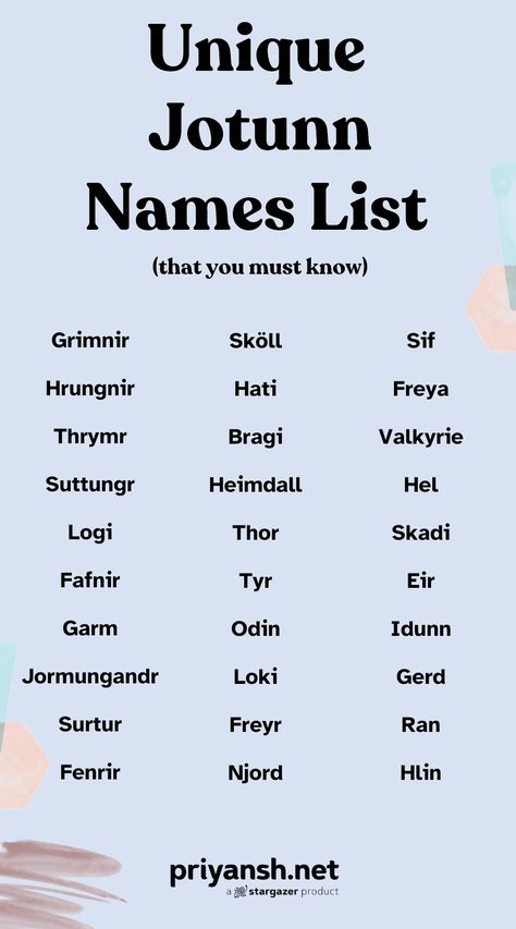 Discover a list of 30+ Jotunn names from Norse mythology, including their meanings and origins. Find the perfect Jotunn name for your next character, project, or simply expand your knowledge of Norse mythology. Neutral Names, Restless Soul, Fantasy Names, Female Names, Name List, Name Generator, Writing Art, Unique Names, Norse Mythology