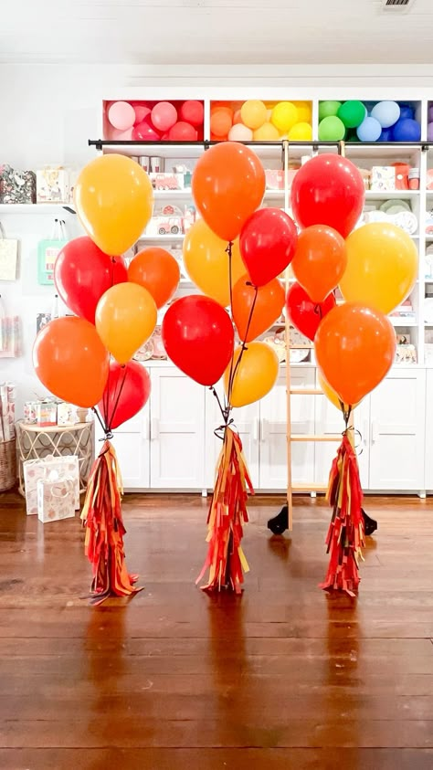 Full stop for these full fire inspired balloon bouquets! Evan had such a fun- fueled firefighter birthday! Firetruck Birthday Party Balloons, Firetruck Birthday Balloons, Fireman Birthday Theme, Fire Truck Balloon Arch, Firemen Birthday Party Ideas, Firefighter Birthday Party Games, Fire Graduation Party, Emergency Birthday Party, Fire Truck Themed Birthday Party