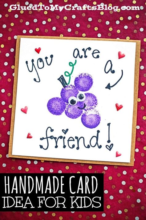 #gluedtomycrafts DIY You Are A "Grape" Friend - Card Kid Craft Idea Handmade Valentine Cards For Kids Toddlers, Everyday Friends Art For Toddlers, Friends Craft Preschool, Pre K Friendship Crafts, My Friends Crafts For Toddlers, Friendship Arts And Crafts Preschool, Friend Crafts For Toddlers, Toddler Friendship Crafts, Friends Crafts For Toddlers