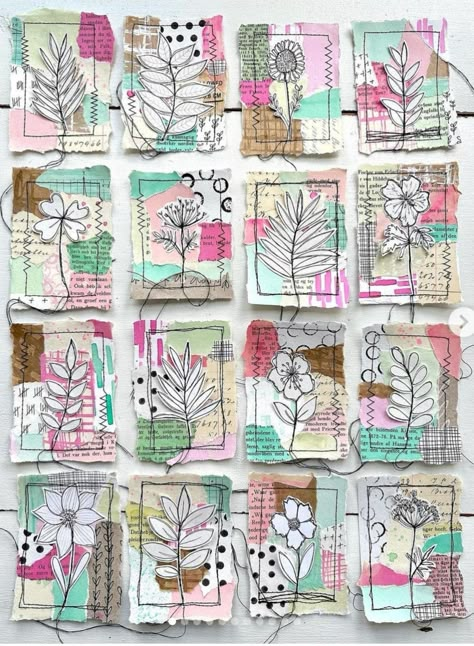 Fodder School, Snippet Rolls, Art Trading Cards, Collage Art Projects, Fabric Cards, Atc Cards, Collage Art Mixed Media, Mixed Media Art Journaling, Mix Media