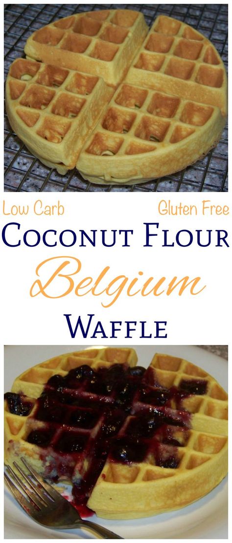 These delicious low carb coconut flour Belgian waffles are very close to the real thing and they are gluten free. Just mix up the ingredients in a blender. LCHF Banting Keto Breakfast Recipe Coconut Waffle Recipe, Grain Free Waffle Recipe, Gf Waffles, Coconut Flour Waffles, Lchf Breakfast, Belgium Waffle, Recipes Brunch, Keto Waffles, Coco Oil