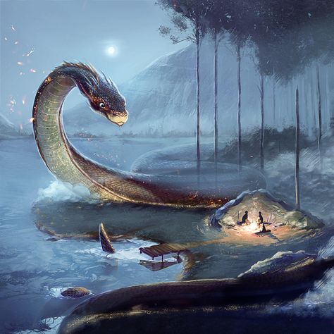 The Great Poloz, Ilia Glazoon on ArtStation at https://www.artstation.com/artwork/R5baW Giant Snake, Giant Animals, Fantasy Beasts, Fantasy Monster, Mythical Creatures Art, Mythological Creatures, Fantasy Dragon, Creature Concept Art, Mystical Creatures