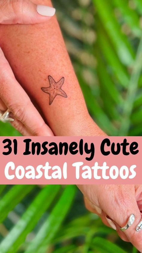 wow. these coastal tattoo idea are so freaking cute. like this tiny starfish, are you kidding me?  #coastaltattoos #beachtattoos #oceantattoos  Photo by: @lgbeautyink Small Ocean Tattoo Ideas Simple, Beach Friendship Tattoos, Small Beach Tattoos Best Friends, Small Beach Inspired Tattoo, Australia Tatoos Ideas, Matching Beach Tattoos Best Friends, Simple Ocean Animal Tattoo, Small Coastal Tattoos, East Coast Tattoo Ideas