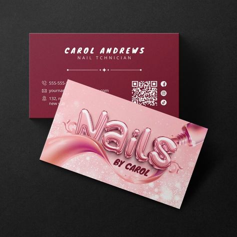 Nail Business Cards, Business Cards Ideas Design, Nail Salon Business Cards, Nail Salon Business, Artist Business Card, Beauty Professional, Nail Business, Salon Business Cards, Nail Art Studio