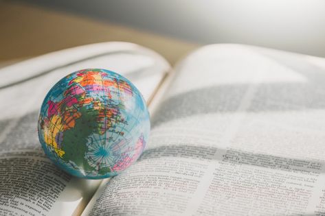 World globe on book. education school co... | Premium Photo #Freepik #photo #business #school #book #technology Globe Photography, School Concept, City Life Photography, Church Media Design, Dp Photos, Rain Wallpapers, Globe Art, Bible Images, About World