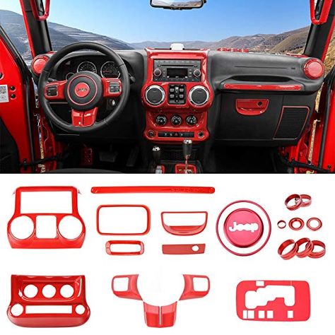 RT-TCZ Full Set Interior Decoration Trim Kit，Trim For Jeep Wrangler JK JKU 2011-2017 4 Door (Red 21PCS) Red Jeep Wrangler, Jeep Wrangler Interior, 4 Door Jeep Wrangler, Red Jeep, 2015 Jeep Renegade, Jeep Wrangler Accessories, Wrangler Accessories, 2017 Jeep Wrangler, Red Interior