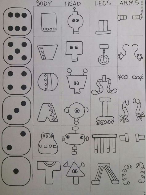 Roll A Drawing Game, Roll A Robot Dice Game, Roll The Dice Drawing Game, Roll And Draw Free Printables, Roll A Robot, Roll A Dice Drawing Games, Roll A Drawing, Dice Drawing, Roll And Draw