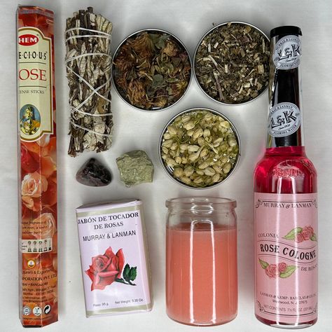 Self Love Bundle - Soulfulvibesco Spiritual Tools Products, Self Love Rituals, Witch Candles Aesthetic, Spiritual Water, Rose Incense, Hair And Skin Vitamins, Yerba Santa, Witchcraft Altar, Magic Crafts